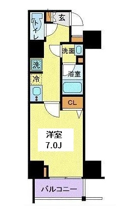 間取り11 1K 25.06㎡ 7階 賃料¥152,500 管理費¥11,000 敷金0ヶ月 礼金1ヶ月 家具・家電付き　