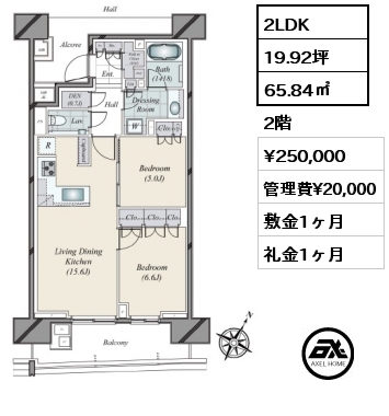 3LDK 72.88㎡ 7階 賃料¥330,000 敷金2ヶ月 礼金1ヶ月 3月下旬入居予定　定期借家5年