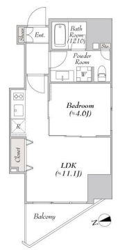 間取り11 1LDK 37.22㎡  賃料¥265,000 管理費¥20,000 敷金0ヶ月 礼金0ヶ月
