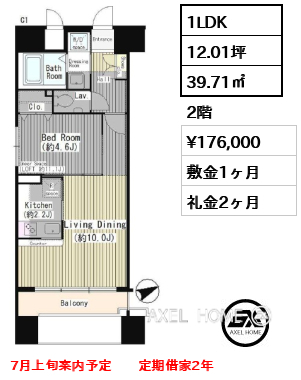 1LDK 39.71㎡  賃料¥176,000 敷金1ヶ月 礼金2ヶ月 7月上旬案内予定　　定期借家2年