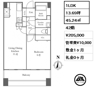 間取り2 3LDK 79.21㎡ 21階 賃料¥360,000 管理費¥10,000 敷金1ヶ月 礼金0ヶ月 8月上旬入居予定