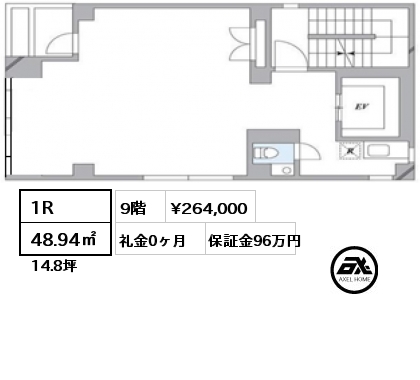 間取り3 1R 48.94㎡ 9階 賃料¥264,000 礼金0ヶ月