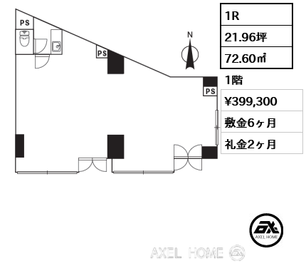1R 72.60㎡  賃料¥399,300 敷金6ヶ月 礼金2ヶ月