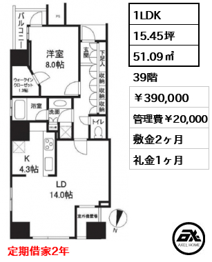 ワールドシティタワーズ キャピタルタワー 390,000円