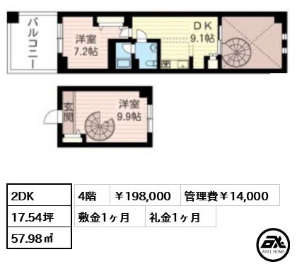 レジデンスシャルマン月島 198,000円