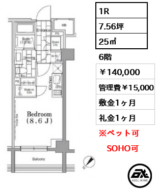 ワンルーフフラット月島　(ONE ROOF FLAT) 140,000円