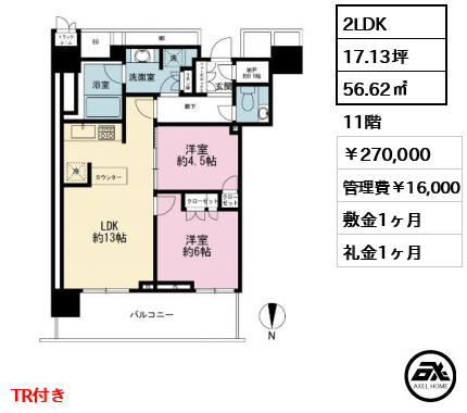 ザ・パークハウス晴海タワーズ ティアロレジデンス 270,000円