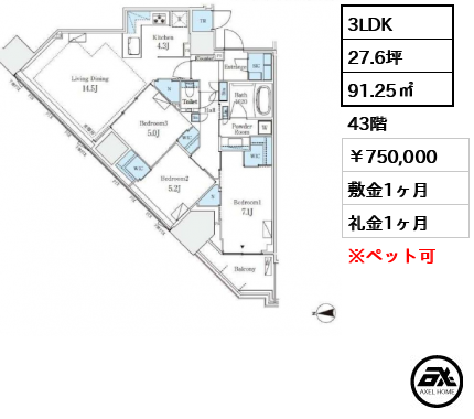 グランドシティタワー月島 750,000円