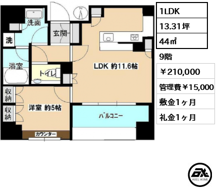 クレヴィア東京八丁堀湊ザ・レジデンス 210,000円