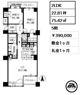 パークサイド・ウイングス （リバーシティ21 ピアウエスト内） 390,000円