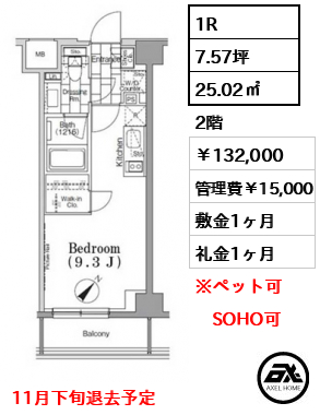 ワンルーフフラット月島　(ONE ROOF FLAT) 132,000円