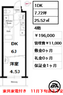 ハーモニーレジデンス新宿四谷 196,000円