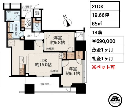プラウド新虎通り 690,000円