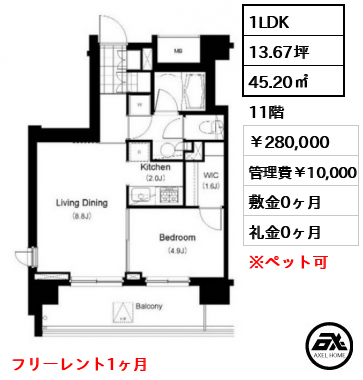 オーパスレジデンス市谷柳町 280,000円