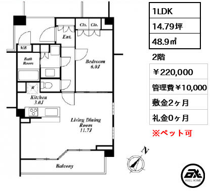 プライムアーバン新宿夏目坂タワーレジデンス 220,000円
