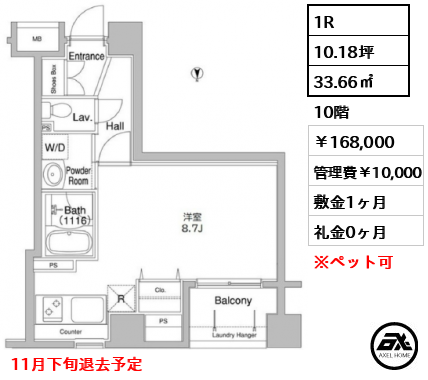 コンフォリア銀座EAST 168,000円