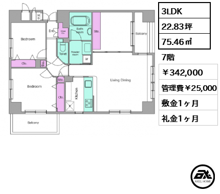 レジディア新川Ⅱ 342,000円