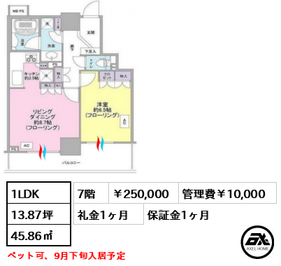 ライオンズ四谷タワーゲート 250,000円