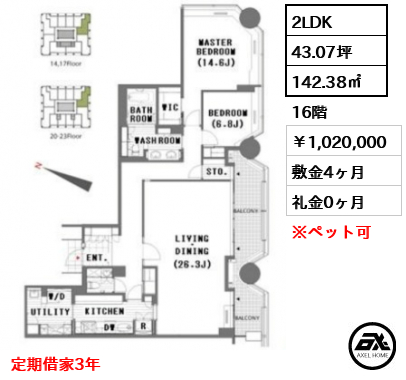 赤坂溜池タワーレジデンス 1,020,000円