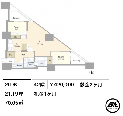 富久クロスコンフォートタワー 42万円