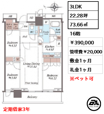 ザ・パークハウス晴海タワーズ ティアロレジデンス 390,000円
