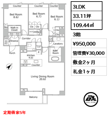 プラウド市谷砂土原町 95万円