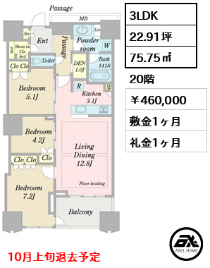 富久クロスコンフォートタワー 460,000円