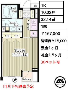 ル・シヤージュ神宮前 （Le Sillage Jingumae） 167,000円