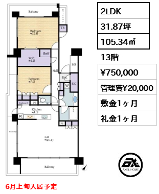 晴海フラッグ SEA VILLAGE D棟 75万円