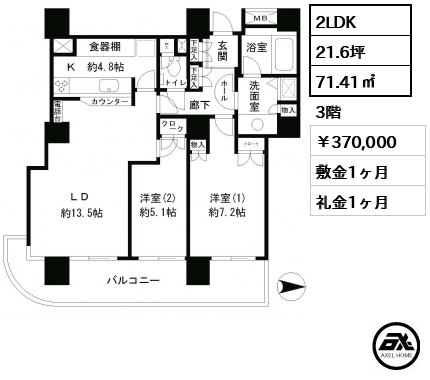 リバーポイントタワー （大川端リバーシティ21 ） 370,000円