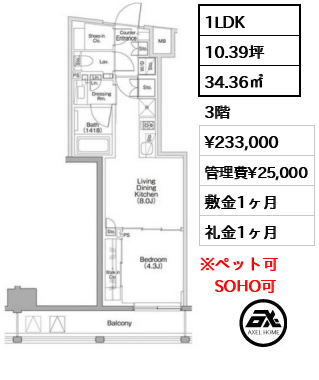ザ・パークハビオSOHO代々木公園 23.3万円