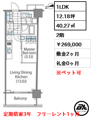 コンフォリア新宿イーストサイドタワー 269,000円