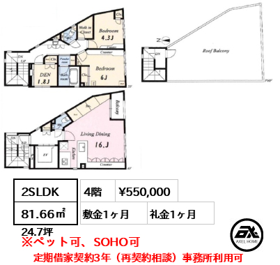 牛込フラット 55万円