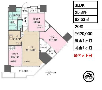 グランドシティタワー月島 62万円