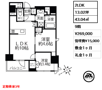 クリオラベルヴィ新富町 26.9万円