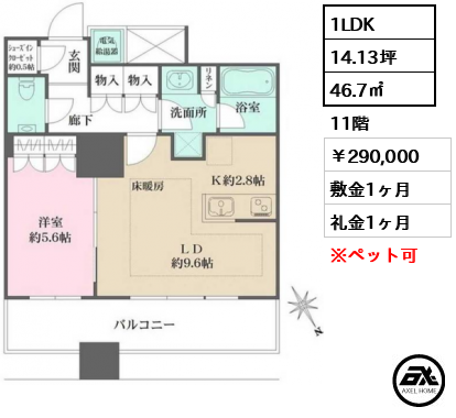 ザ・パークハウス西新宿タワー60 290,000円
