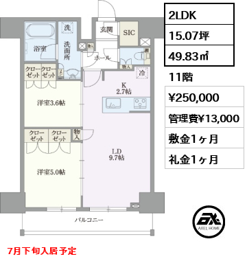 アジールコート汐浜キャナル 25万円
