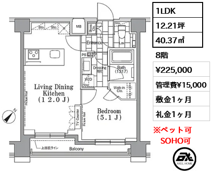 ワンルーフフラット月島　(ONE ROOF FLAT) 22.5万円