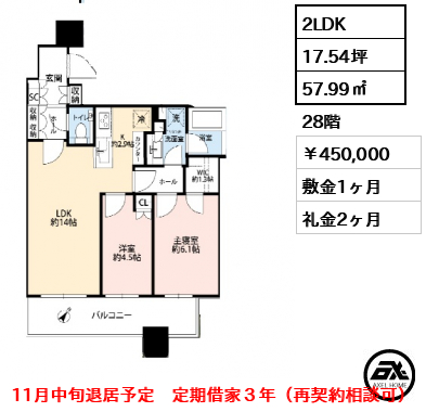 パークタワー勝どき サウス 450,000円