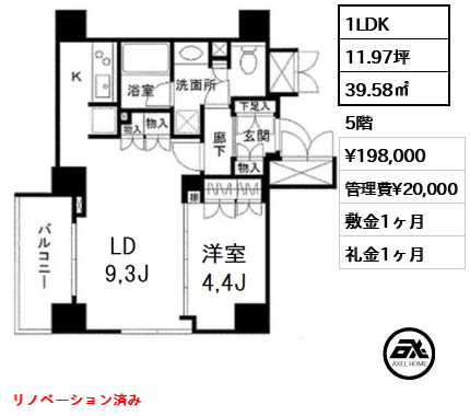 レジディア月島 19.8万円
