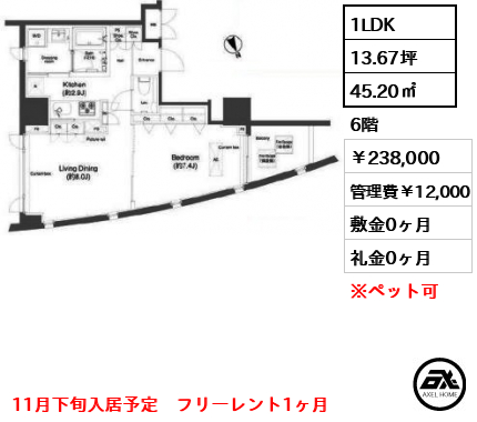 オーパスレジデンス市谷柳町 238,000円