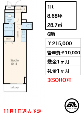 ボルト銀座レジデンス 215,000円