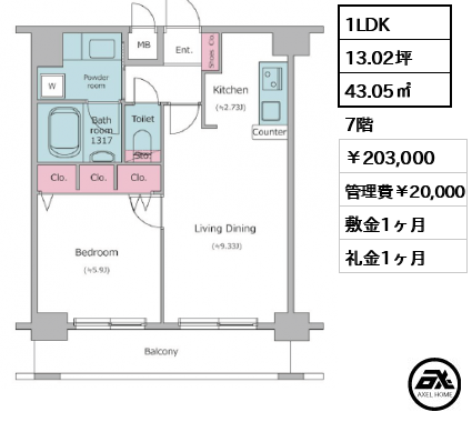 レジディア新川 203,000円