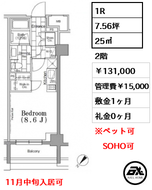 ワンルーフフラット月島　(ONE ROOF FLAT) 131,000円