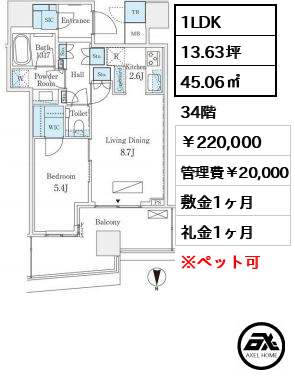 パークタワー晴海 220,000円