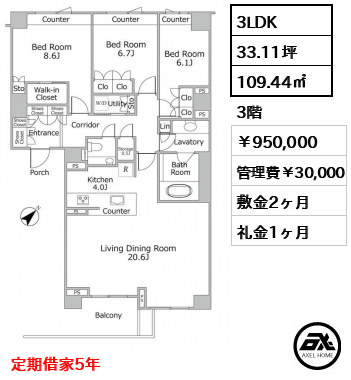 プラウド市谷砂土原町 950,000円
