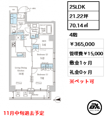 パークアクシス市谷加賀町 365,000円