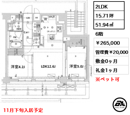 ハーモニーレジデンス神楽坂ヒルズsecond 265,000円