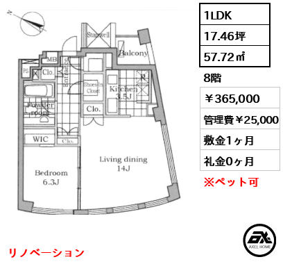 レジディアタワー乃木坂 365,000円
