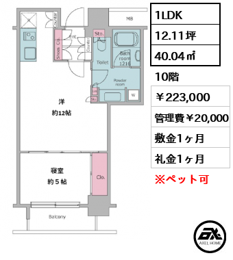 レジディア月島Ⅱ 223,000円